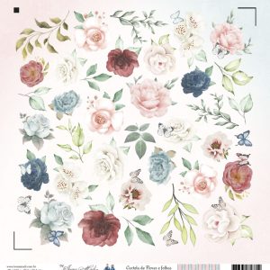 Papel Scrap - Coleção Blush - Silhouette Cartela de Flores e Folhas