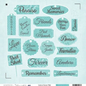 Papel Scrap - Coleção Básica Caribe - Silhouette Cartela de Recortes TAGS