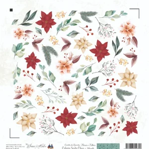 Papel Scrap - Coleção Santa Claus - Cartela de Recortes Flores e Folhas - Silhouette