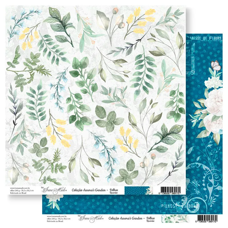 Papel scrap Coleção Aurora's Garden - Folhas Recortes