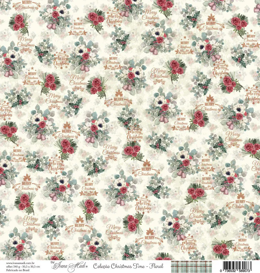 Papel scrap Coleção Christmas Time - Floral - Imagem 2