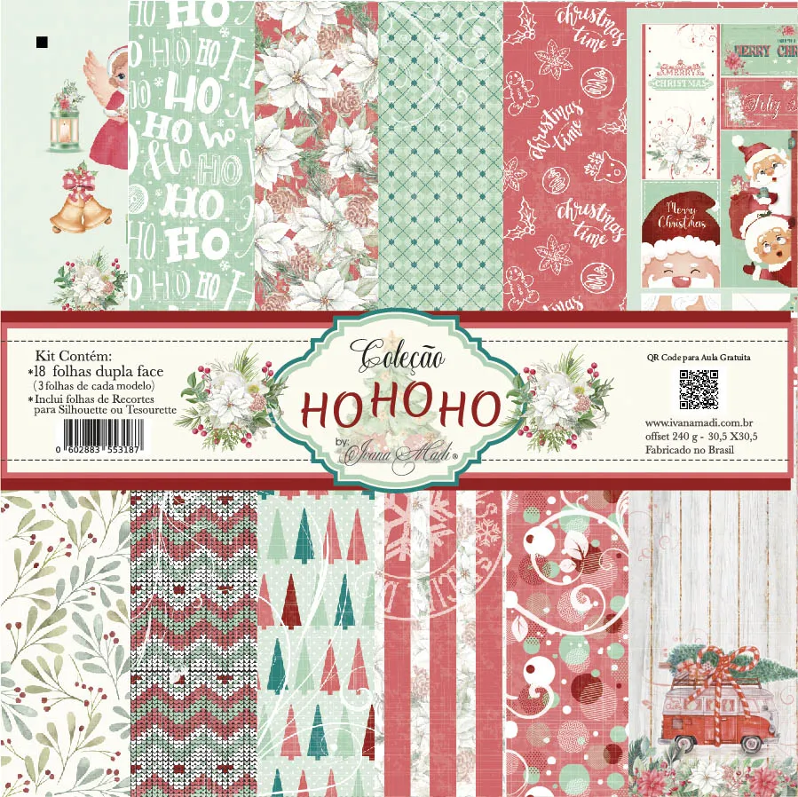 Bloco de Papel para Scrapbooking Ivana Madi Coleção Ho Ho Ho