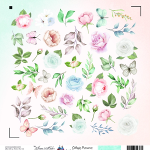 Papel Scrap - Coleção Provence - Silhouette e Tesourette - Cartela de Flores e Folhas