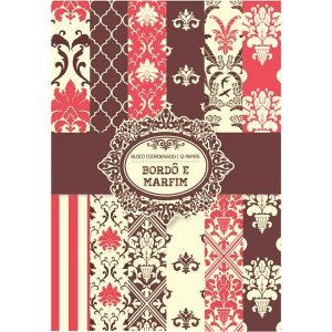 Bloco Coordenado de Papéis para Scrapbook - Bordô e Marfim - AF - A4